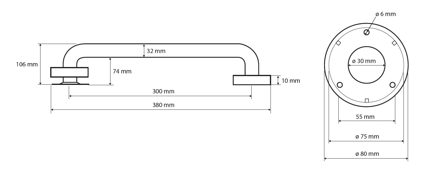 Pevné madlo - 300mm - nerez