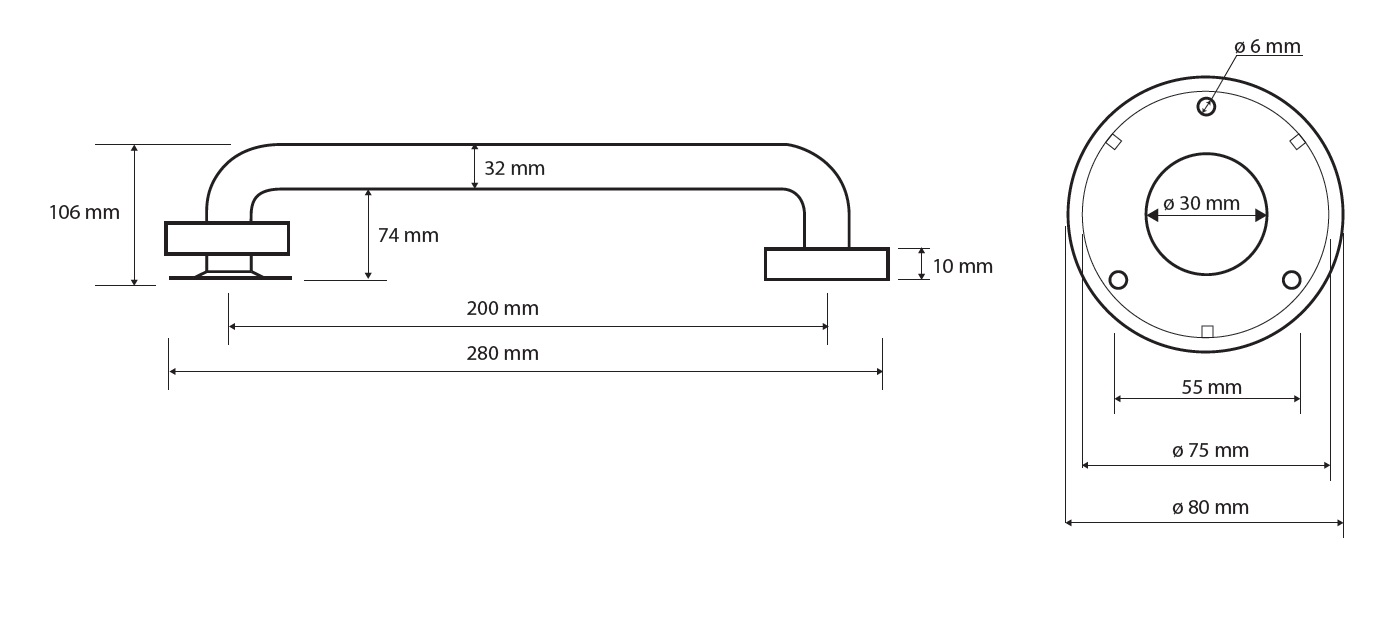 Pevné madlo - 200mm - nerez
