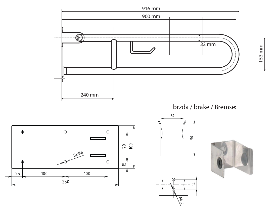 Sklopné madlo ve tvaru U s držákem na TP - 900mm - bílý komaxit