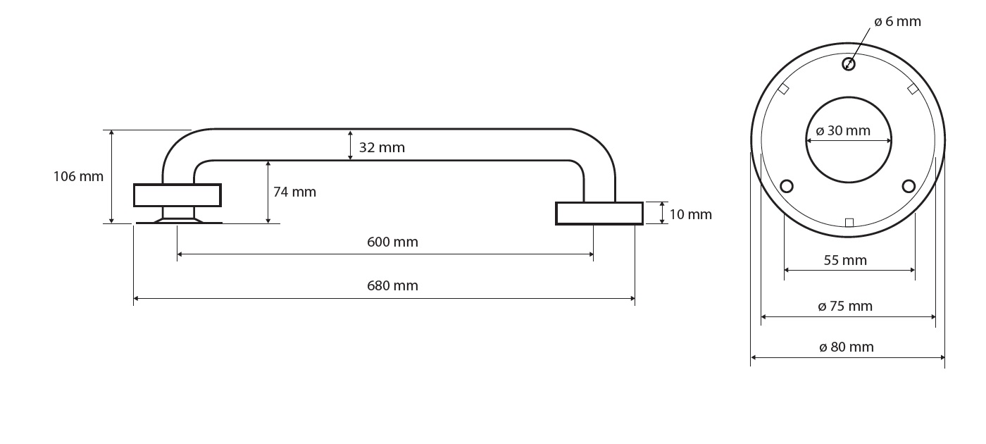 Pevné madlo - 600mm - nerez