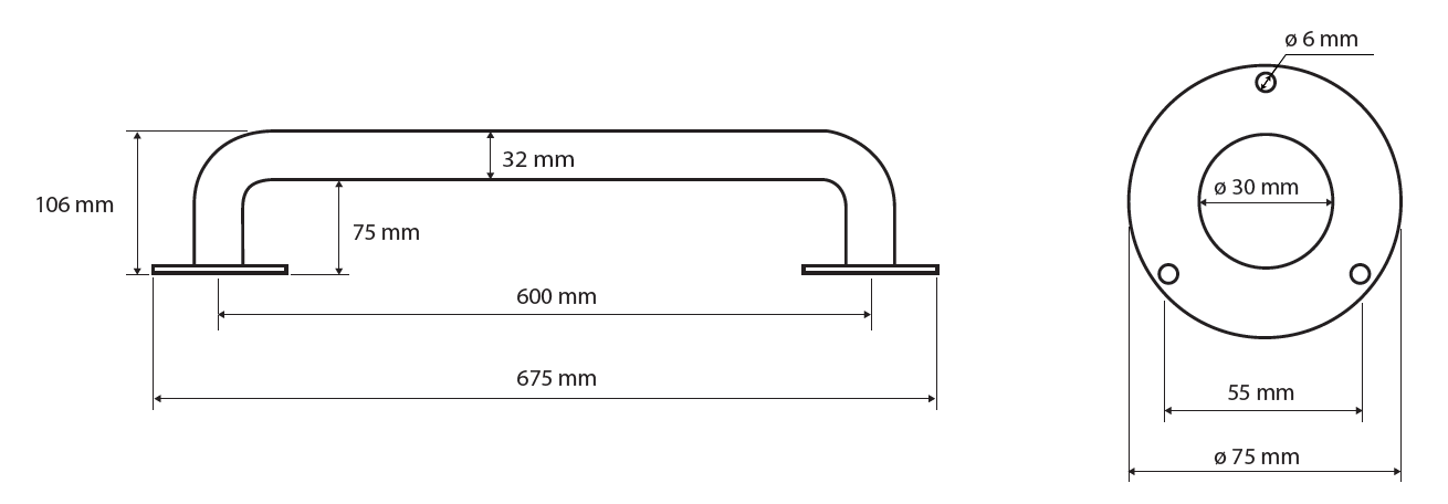 Pevné madlo - 600mm - bílý komaxit