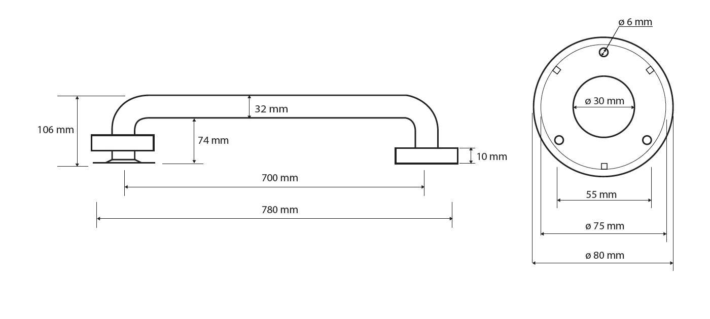 Pevné madlo - 700mm - nerez