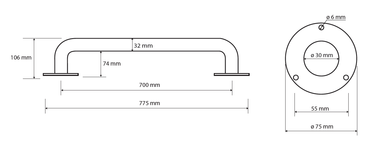 Pevné madlo - 700mm - bílý komaxit