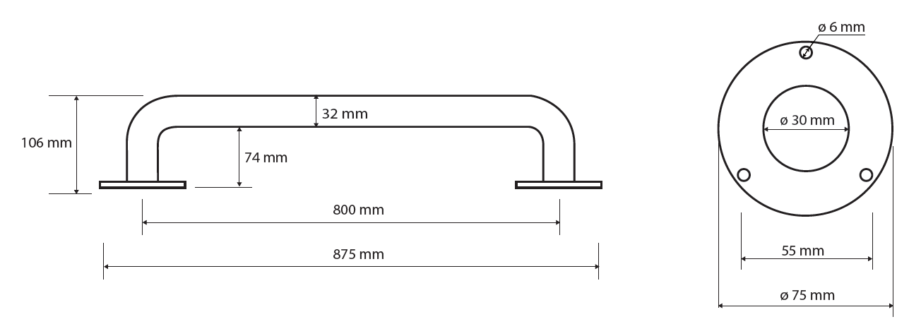 Pevné madlo - 800mm - bílý komaxit