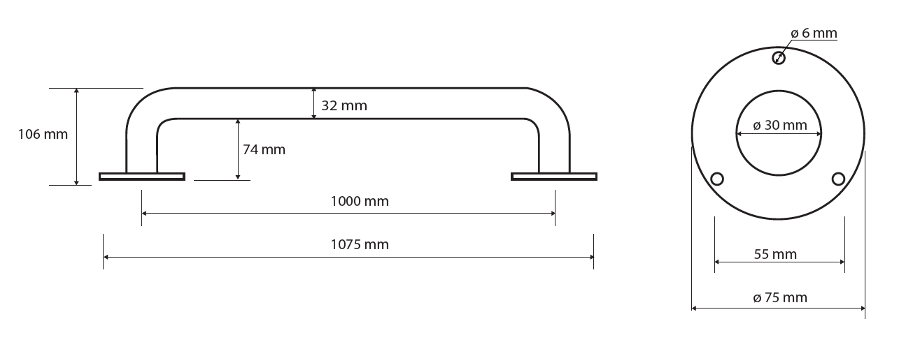 Pevné madlo - 1000mm - bílý komaxit