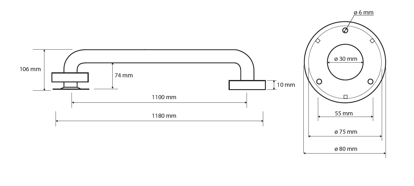 Pevné madlo - 1100mm - nerez