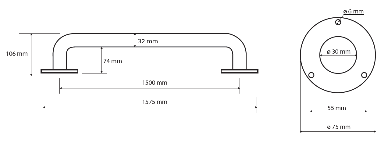 Pevné madlo - 1500mm - bílý komaxit